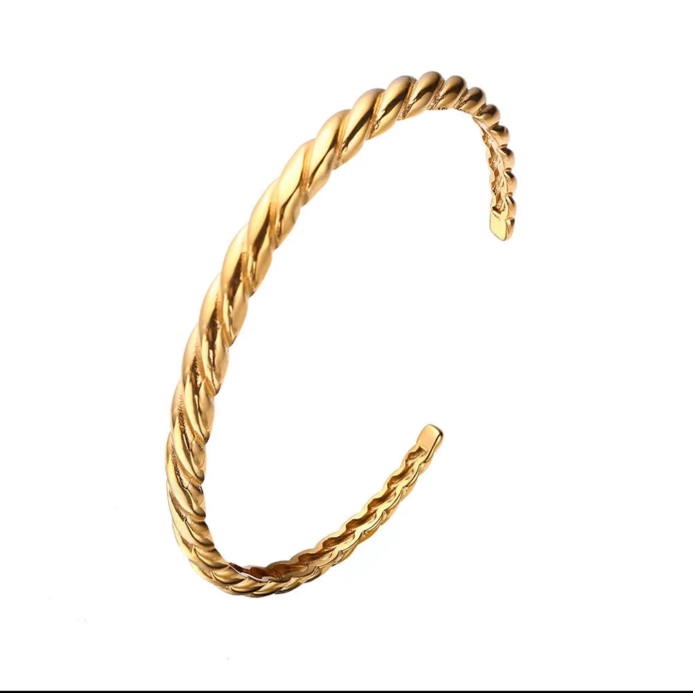 BM Hypoallergenic Non Tarnish Jewelry Women Gold Titanium Steel Twisted Bangle