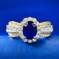Fashionable Romantic 925 Sterling Silver French Lace Trim Simulated Sapphire 6*8 Oval Zircon Ring