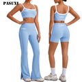 PASUXI New Womens Knit Backless Yoga Apparel Sets Seamless Quick Dry Sexy Yoga Leggings and Bra Set Nylon Spandex Track Suit