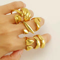 Hot Style Stainless Steel Irregular Heart Water Drop Twist 18K Gold Plated Open Ring Minimalist Popular Jewelry