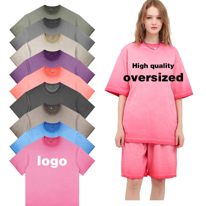 Custom Screen Printing Logo DTG Printing 100 Cotton 230Gsm Heavyweight T Shirt  Vintage Acid Wash Oversized Gradation Tshir