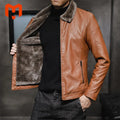 New Brown Thick Leather Jacket Mens Winter Autumn Fashion Faux Fur Collar Windproof Warm Coat Male Jackets for Men