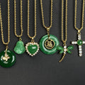 Fashion Jewelry Fengshui Fine Natural Green Laughing Buddha Jade Stone Cross Price Pendant Stainless Steel Necklace for Women