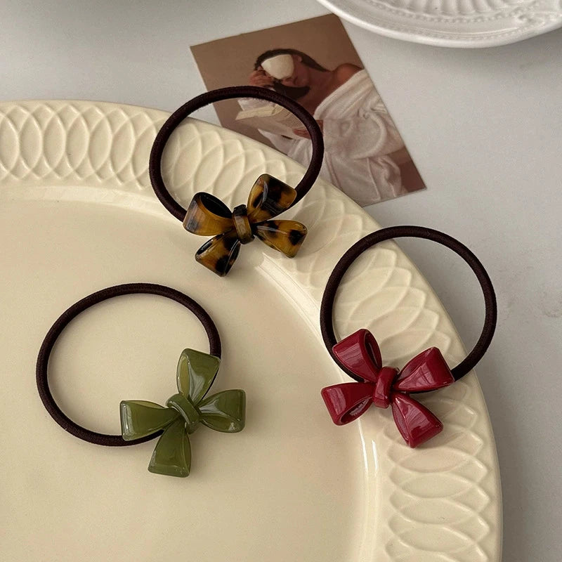 Korean High-End Hair Accessory Acetate Bow Hair Tie High Elasticity Durable Rubber Band for Women
