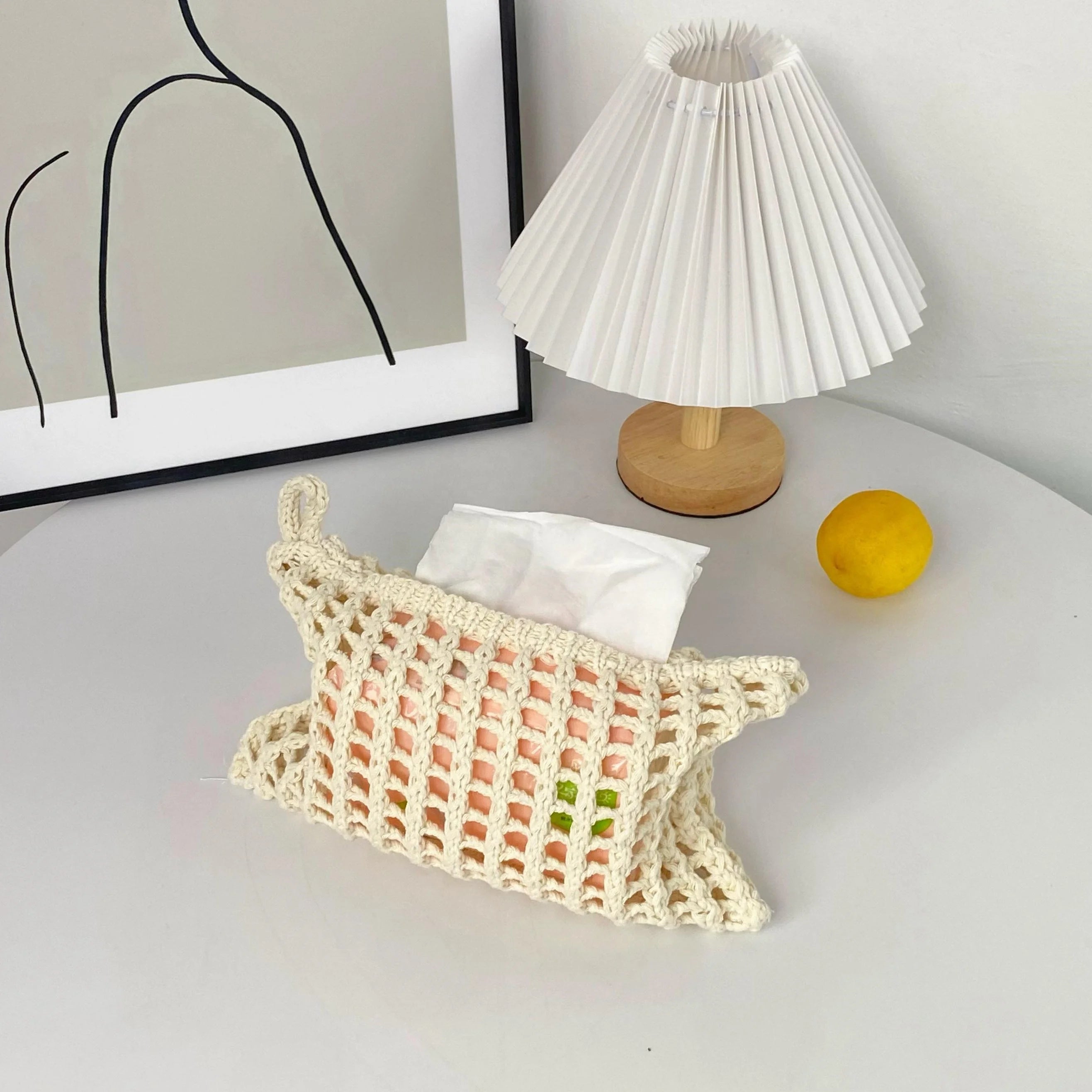 Nordic Style Eco-Friendly Light Luxury Portable Desktop Napkin Holder Household Storage Crochet Tissue Paper Box Hollowed Design
