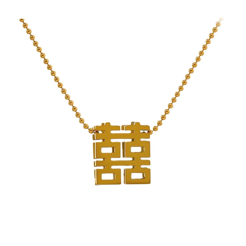 JINYOU 1382 Chinese Character Pendant Chain Necklace Stainless Steel Jewelry Statement Necklace Wedding Gift