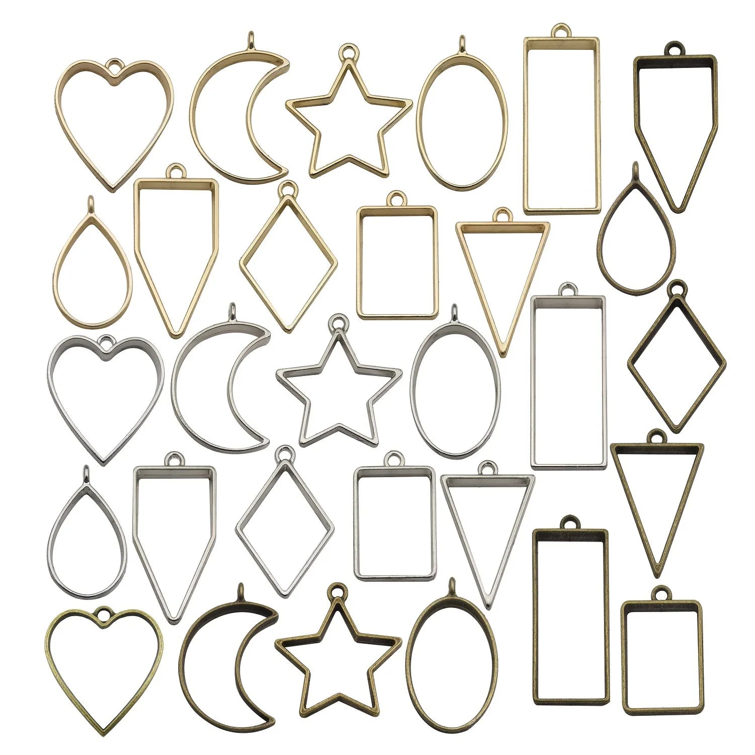 AA00113 Geometric Triangle Heart Charm Photo Frame DIY Metal Hollowed-out Pendant for Key Chain Earring Necklace Jewelry Making