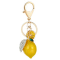 Cute Green Enamel Lemon Keyrings Ladies Rhinestone Crystal Fruit Lemon Keychain for Gift