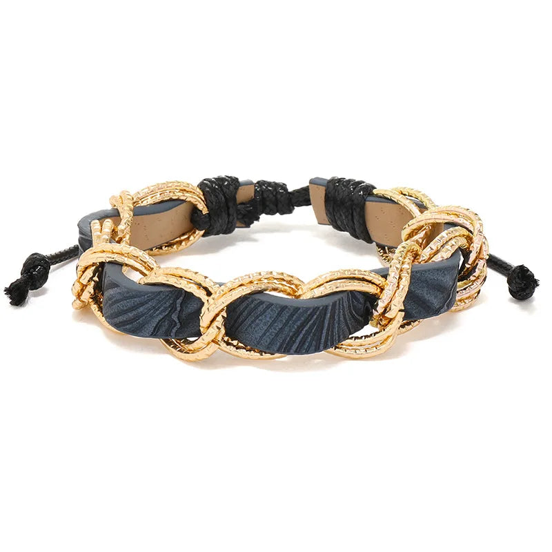 Men Copper Chain Leather Knitting Bracelet GL071