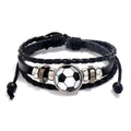 European and American Vintage Style Football Fans Leather Bracelet Personalized Beaded Soccer Button Bracelets Fashion Jewelry
