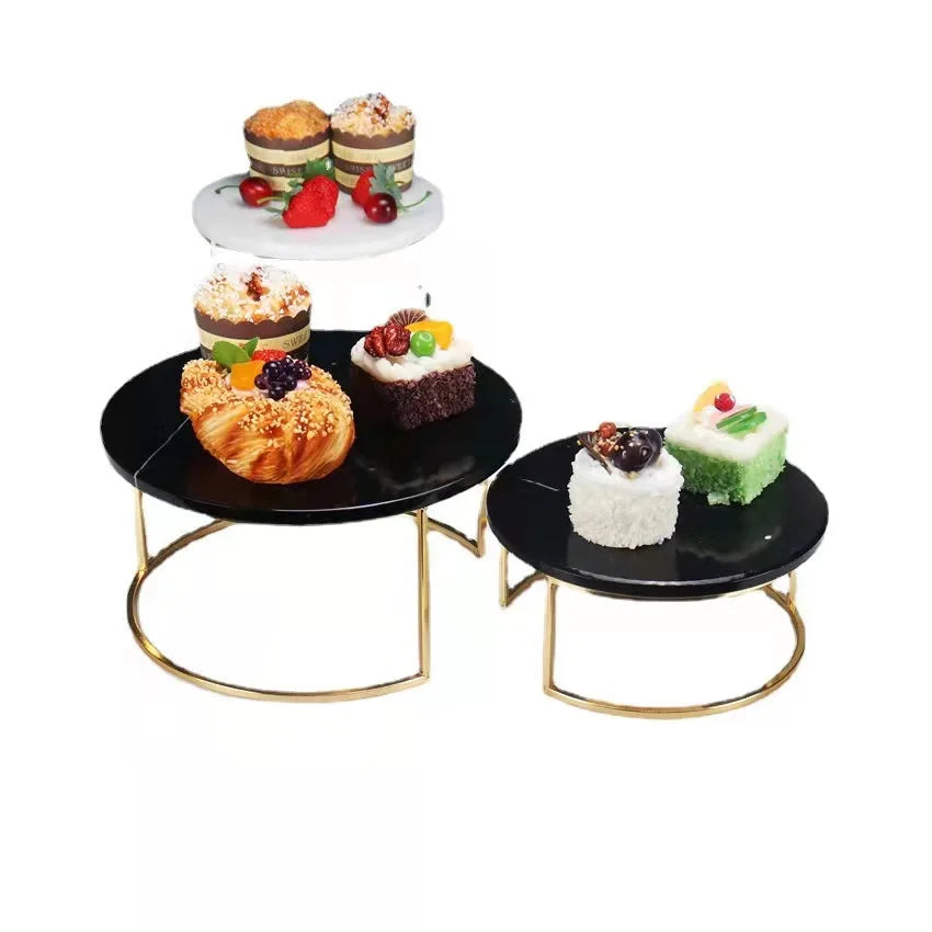 8 Inch Black Marble Stoneware Porcelain Mini Bake Cup Round Wedding Arch Cake Stand Tray Set Nordic Marble Dessert Cake Stand