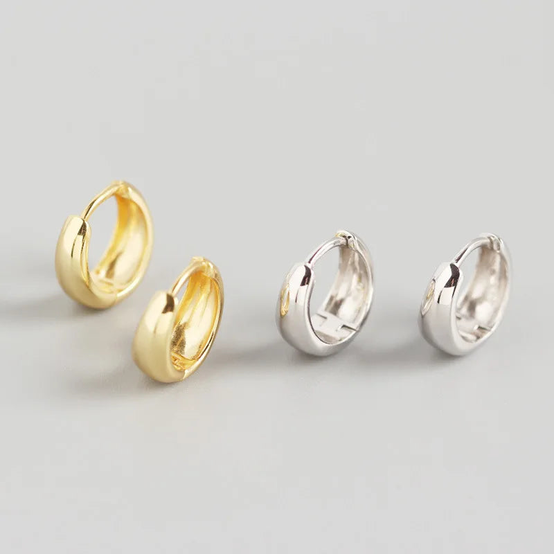 Fine Jewelry Simple Design 18k Gold Plated 925 Sterling Silver  Geometric Glossy Hoop Earrings for Women Girls
