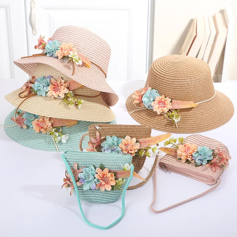 BSBH Summer Baby Sun Straw Hat Cap Children Hats Straw  Paper Breathable Boy Girl Kids Straw Hat New Fashion Foldable Mini Kids