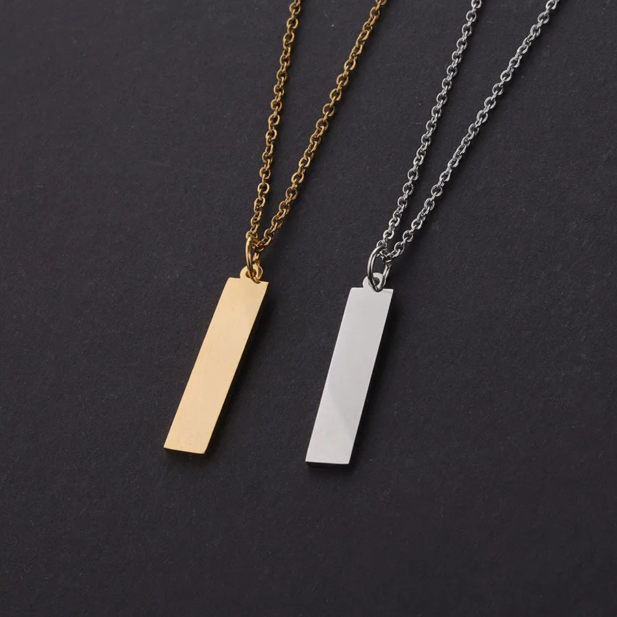 Customizable 18K Gold Plated Mirror Stainless Steel Rectangular Laser Pendant Necklace Geometric Blank Design for Children