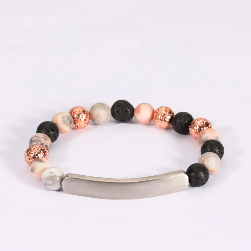 Wholesale Yoga Chakra Crystal Healing Spiritual Lava Rock Bracelet Pink Zebra Jasper Essential Oil Diffuser Bracelet