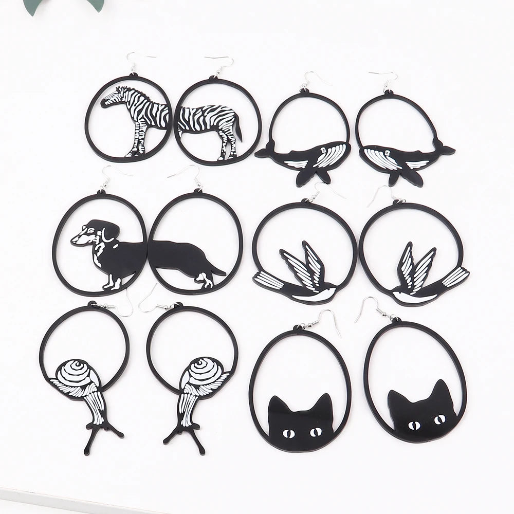 Hot Selling Black Cutout Special Large Hoop Animal Earrings Temperament High Art Earrings