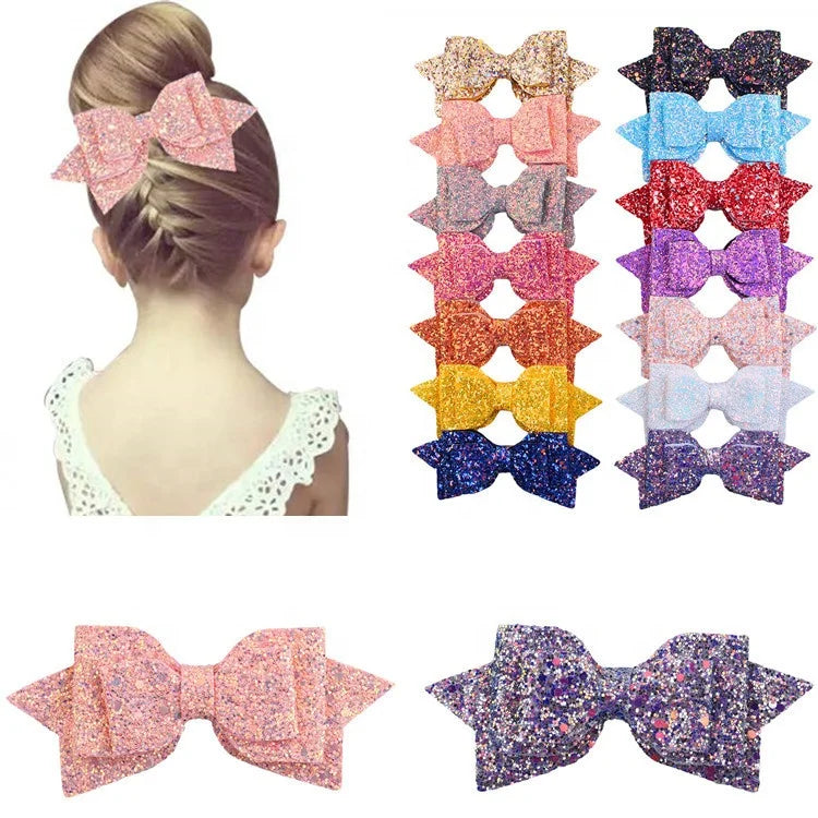 Glitter Hair Bows for Girls 5 Inch Boutique Bow Alligator Bow Clips Set for Teens Kids 14 Colors
