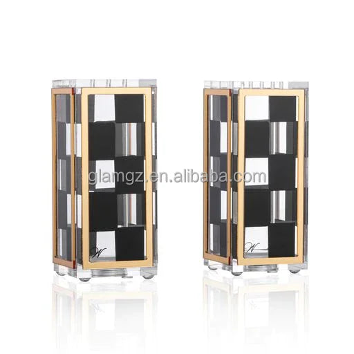 3D Gold Mirror Judaica Clear Rectangle Acrylic Onyx Salt Shakers