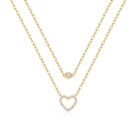 925 Silver Double Layer Necklace for Women Trendy Heart Pearl Zircon Choker Rhodium Plated for Weddings Engagements Parties