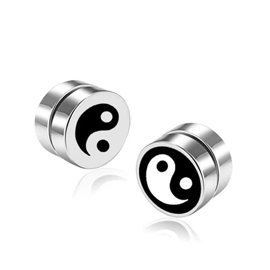 Wholesale Hexagram Star Skull Cross Smile Face Engraved Mens Punk Hip Hop Stainless Steel Magnetic Stud Earring Jewelry for Male
