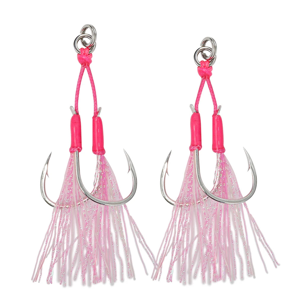 Jigging Pro Sharp Hooks 1/0 2/0 3/0 4/0 Metal Steel Line Glow Flash Double Assist Hook Jigging for Saltwater Fishing Hook
