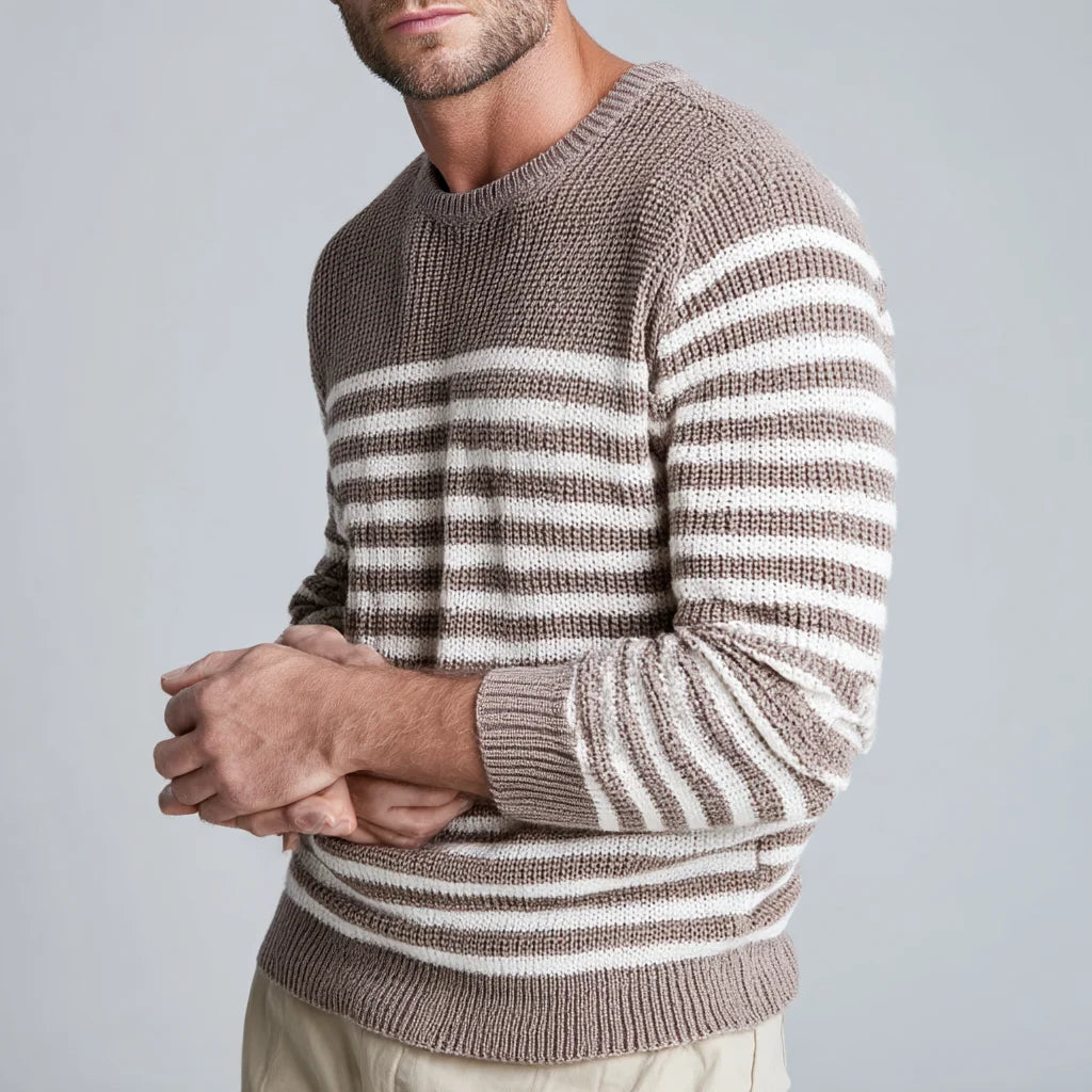 Men's Fashion Striped Nautical-Inspired Knit Sweater Classic Lightweight Pullover for Spring