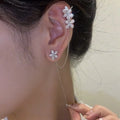 2023 Hot Selling Crystal Flower Ear Clip Glitter Shiny Cubic Zircon Silver Earrings CZ Flower Ear Cuff Earrings for Women