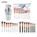 Wholesale Marble Face Makeup Brush Set 10pcs Private Label Soft Synthetic Fiber Plastic Handle Cosmetic Blending PU Bag Bucket MegaBDM