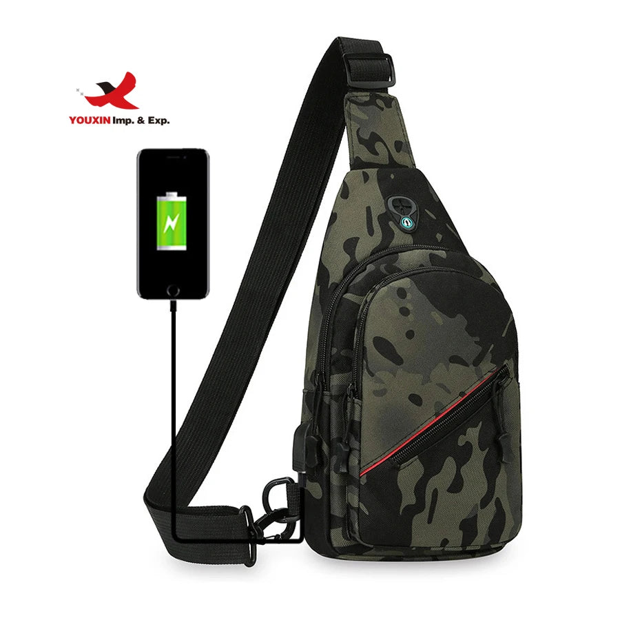 Wholesale Custom Waterproof USB Charging Sport Crossbody Sling Outdoor Large-capacity Travel Men Chest Bag