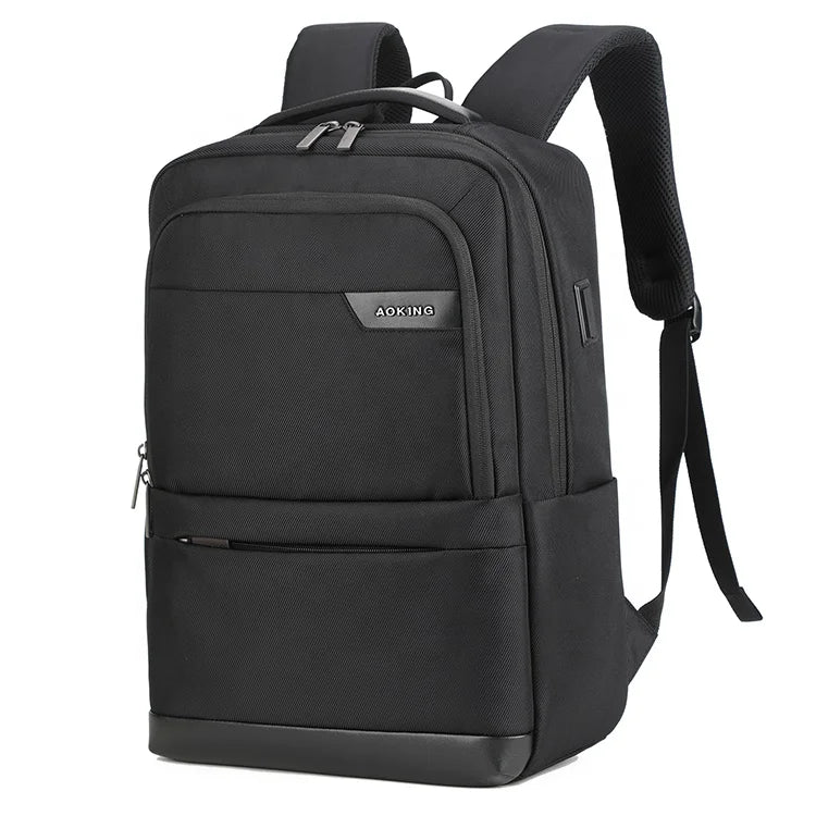 In Stock Business School Waterproof Polyester Backpack USB Double Shoulder Laptop Bag College Travel Outdoor Zipper Closure