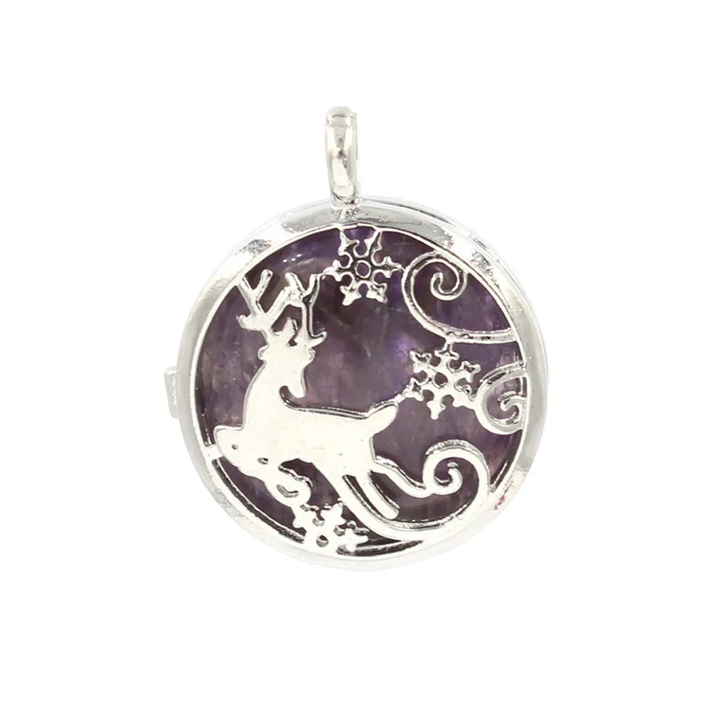 Silver Deer Gemstone Pendant for DIY Making Jewelry Necklace  Healing Chakra Quartz Round Circle  Animal Choker Jewelry