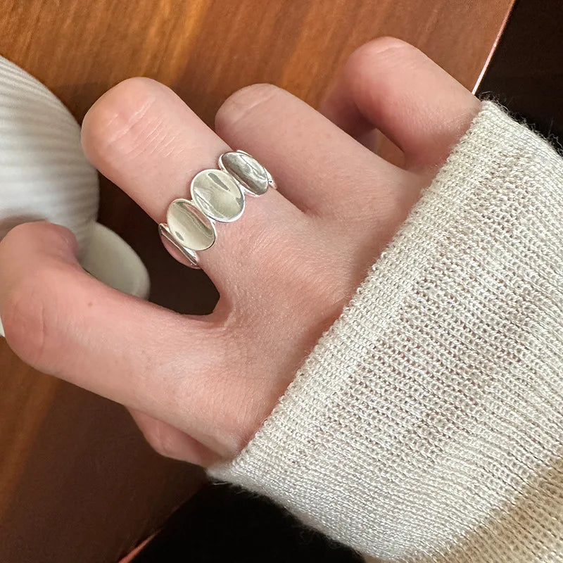 Fine Jewelry 925 Sterling Silver Open Adjustable Geometric Oval Band Rings