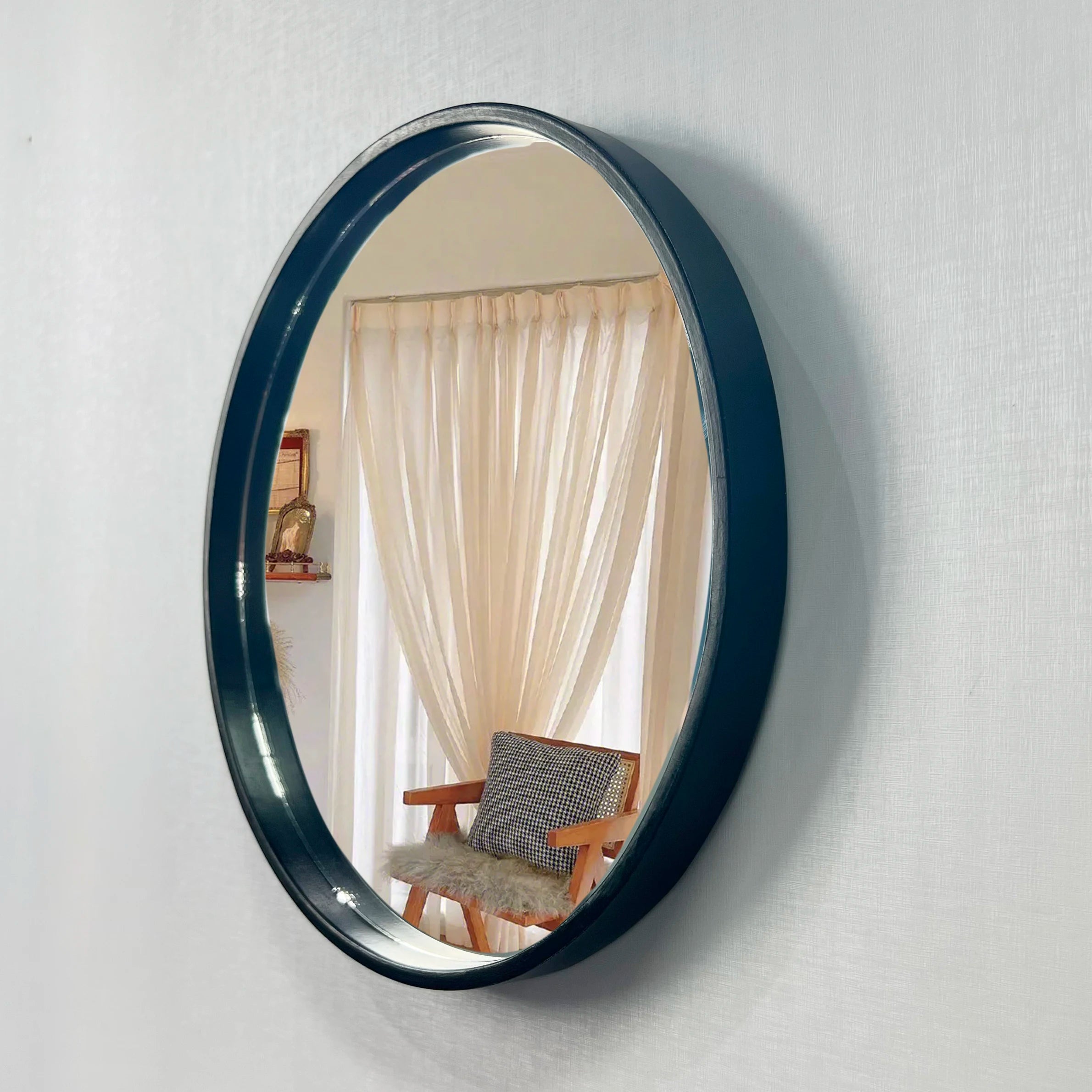30cm Wood Modern Round Glass Custom Frame Round Vanity Mirror Bedroom Bathroom Wall Decoration Hanging Mirror