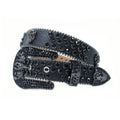 Hot Sale Punk Style Basic All Black Skull Belt Diamond Studded Customized Logo Rhinestone Skull Leather Belt Cowboy Cowgirl