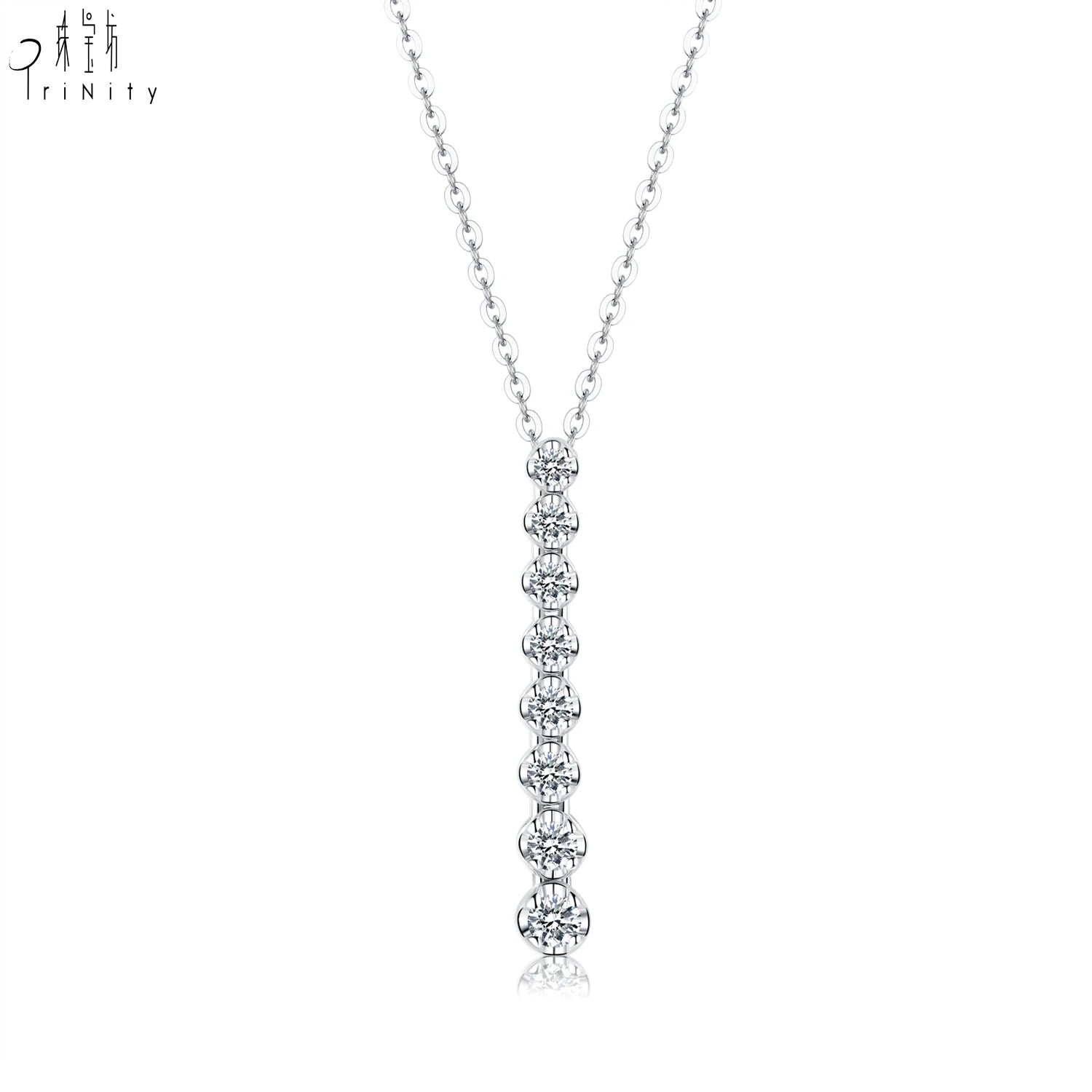 New Trendy Simple Handmade Elegant OL Fine Jewelry 18K Solid White Gold Real Natural Diamond Pendant Necklace For Woman's Girls