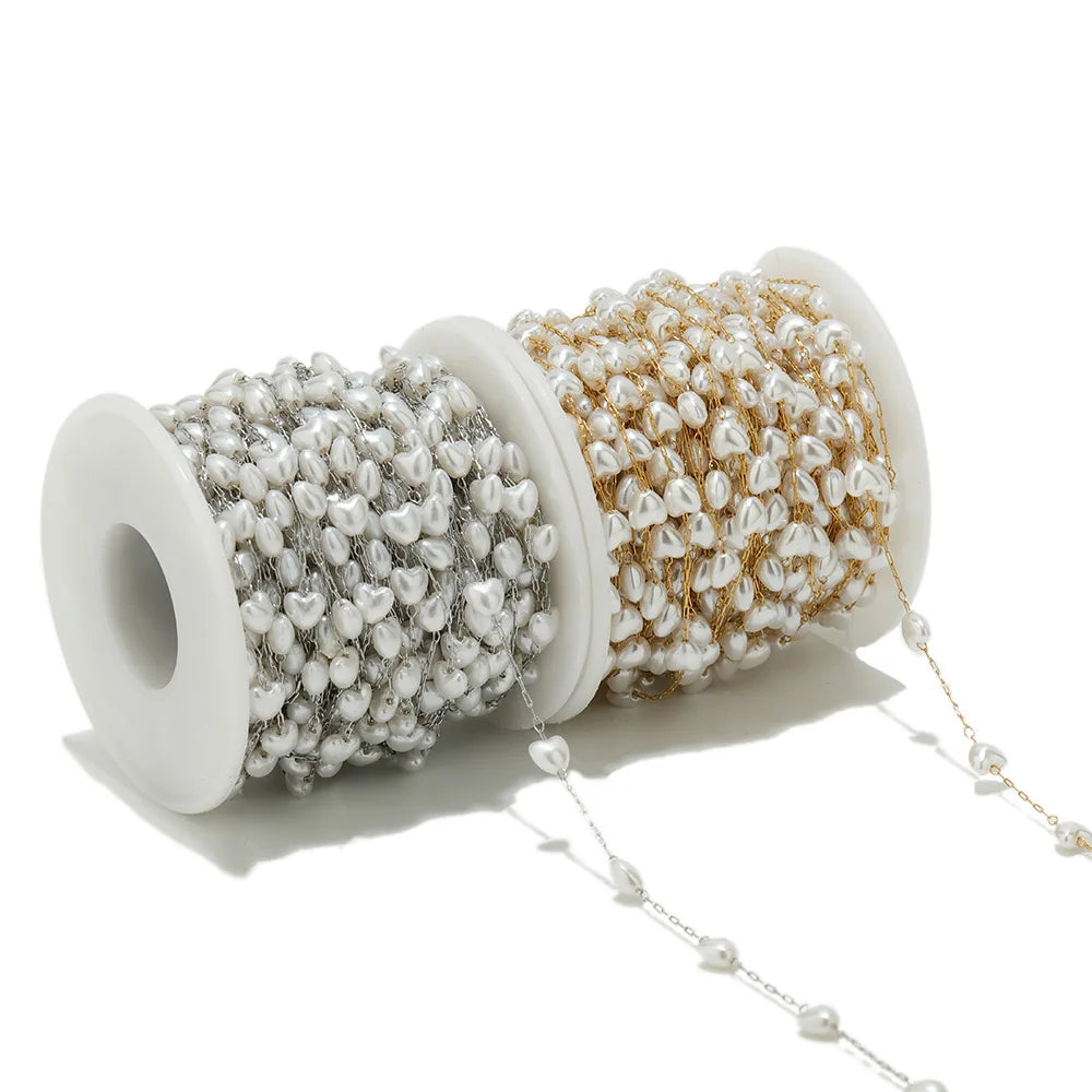 New 18k Gold Plated Heart Imitation Pearl Chain Stainless Steel for Bracelet Making