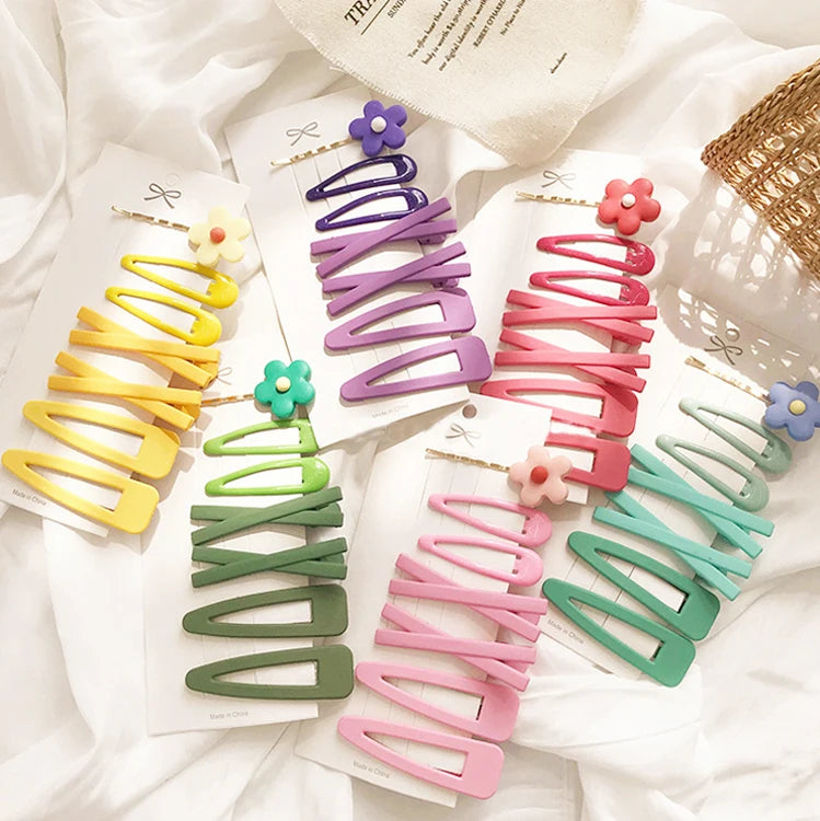 Wholesale Fashion 7-Pcs Set of Cute Simple Flower Hairpins Metal Hair Accessories for Girls' Bangs Clip