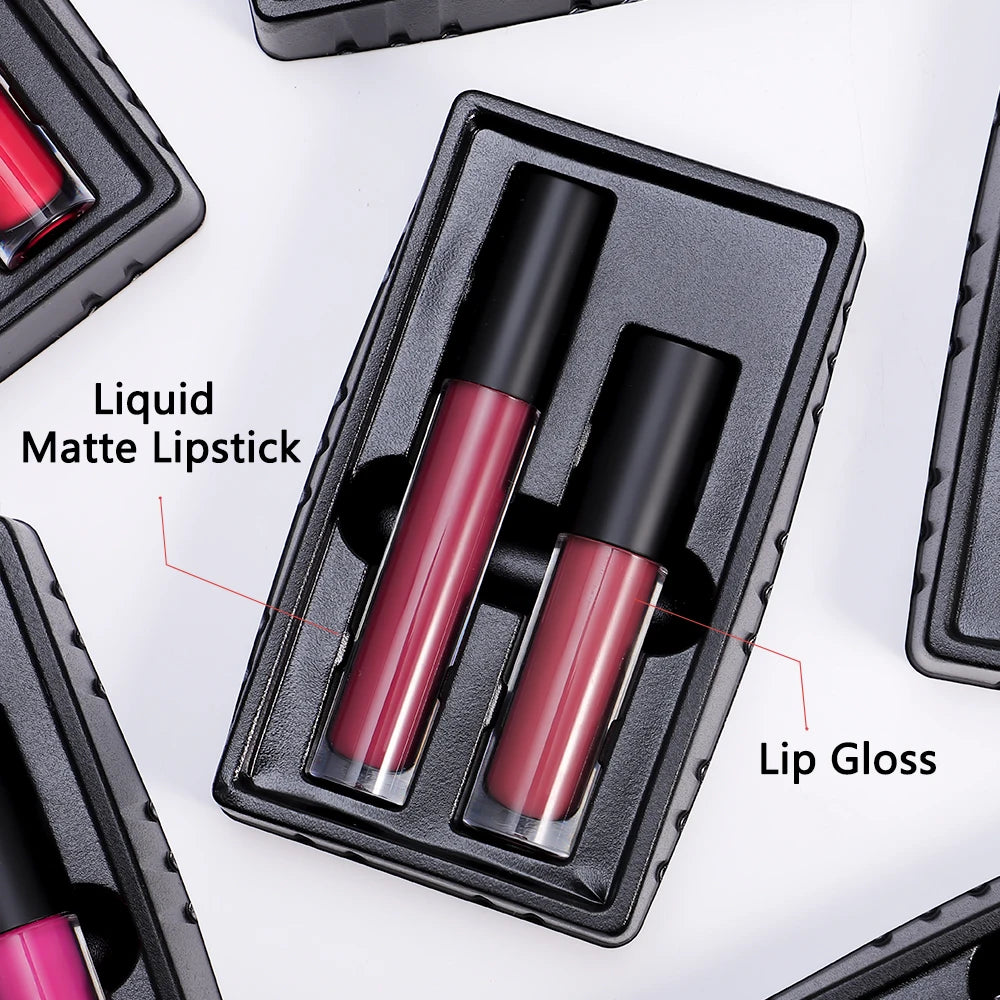 Wholesale Private Label Matte Lipstick Set Long Lasting Waterproof Lipstick Kit Vegan Lipstick and Lip Gloss