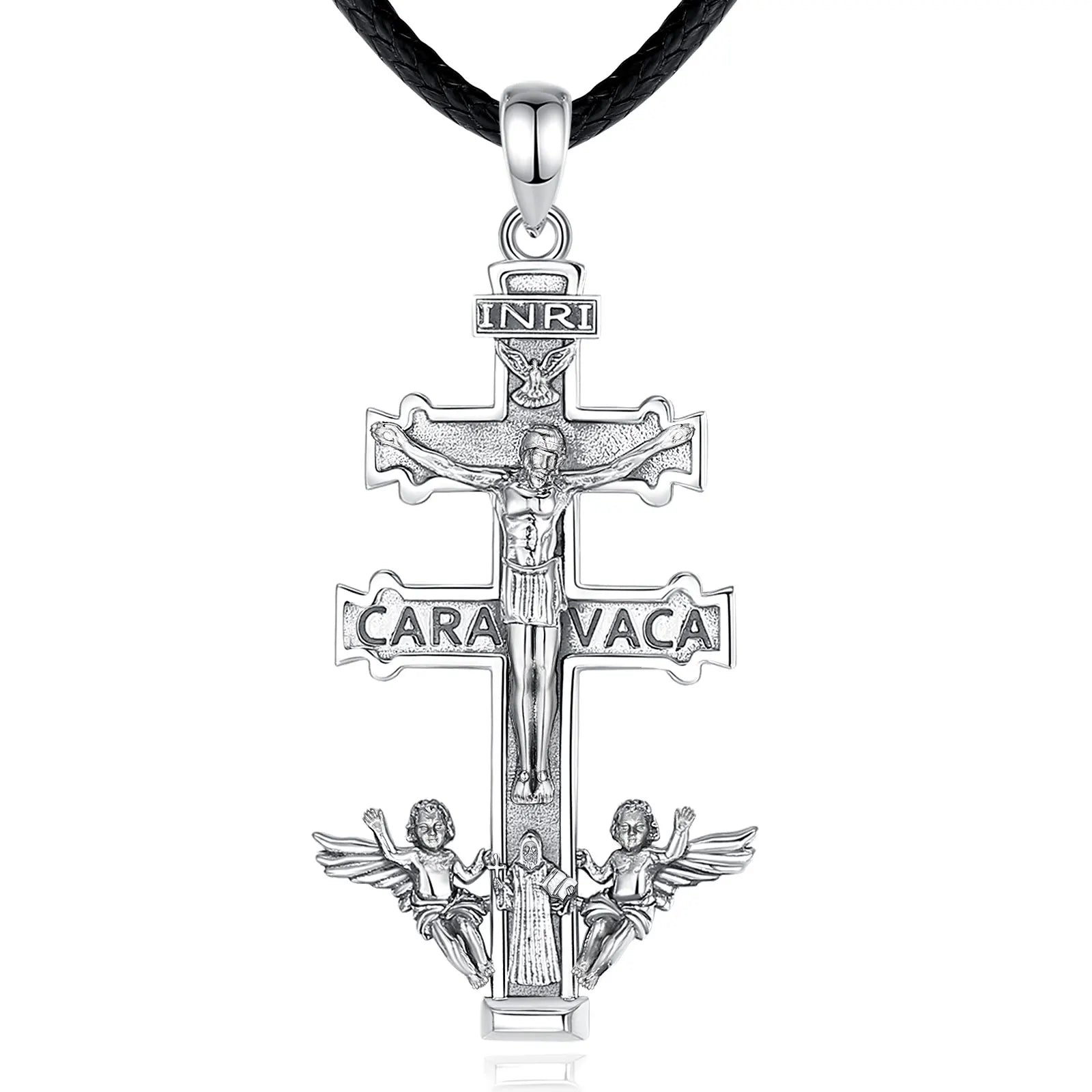 Merryshine 925 Sterling Silver Waterproof Anti Tarnish Christian Necklace Jesus Jewelry Jerusalem Large Cross Pendant for Men