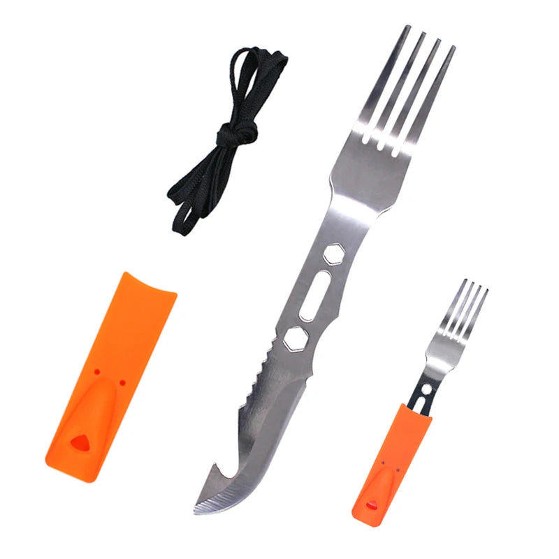 6 in 1 Steel Cookware Set Multifunctional Survival Gear with Saw Blade Fork and Knife