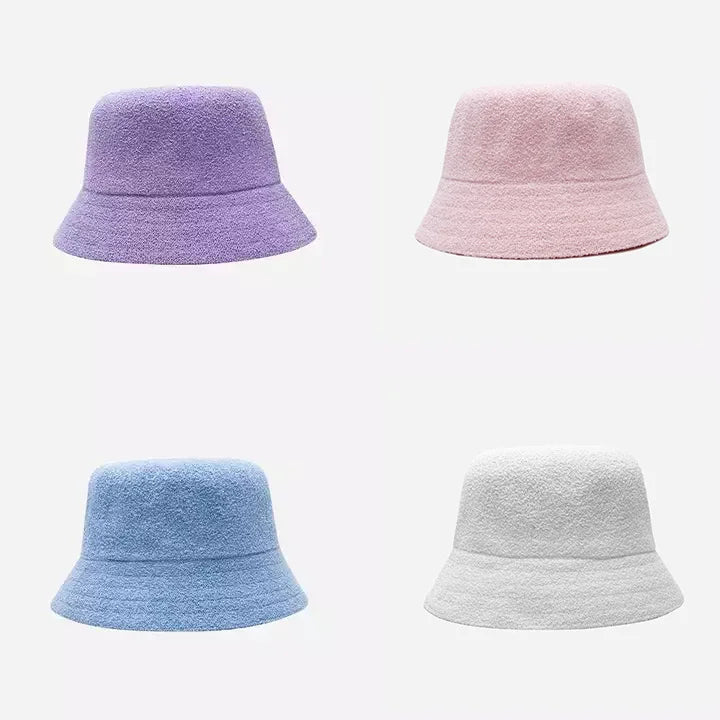 Solid  Custom Embroidery logo Terry Towel Bucket Hats Sun Protection Fisherman Hat