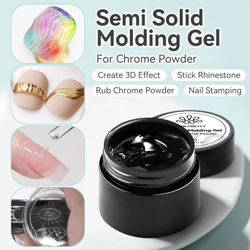 BORN PRETTY Chrome 3d Texture Gel Transparent No Wipe Sculpting Gel Nail Art Glue for Mirror Chrome Powder Stamping Gel Paint