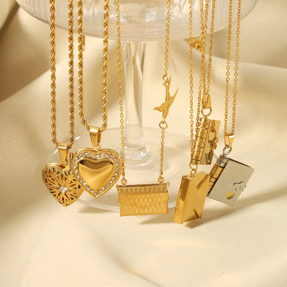 Personalized Gold Plated Couple Book Pendant Stainless Steel Necklaces Wholesale Necklace for Girls