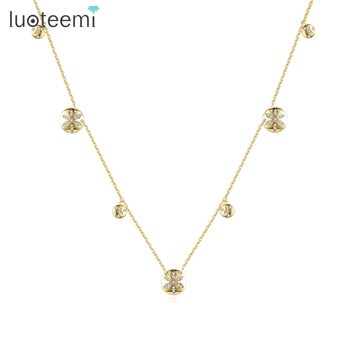 LUOTEEMI Fashion Simple Gold Plated Charm Necklace Cubic Zirconia for Women Gift Jewelry Chain Accessories Necklaces