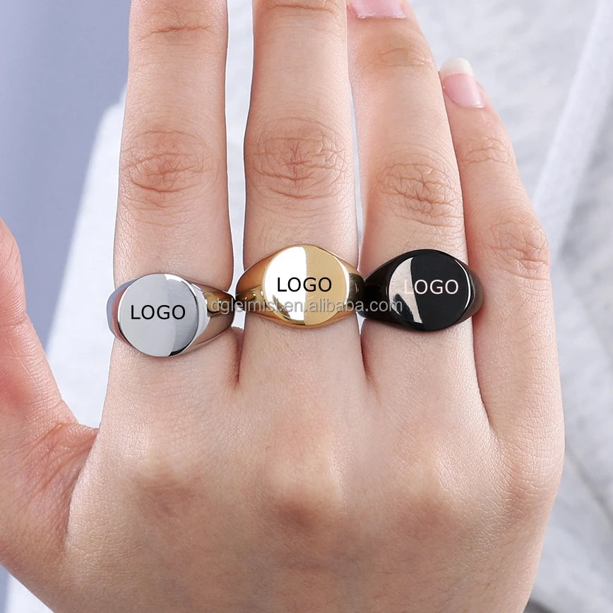 Custom Oem Unique Simple Minimalist Design Blank Plain Stainless Steel Women Mens Signet Rings for Gift Fashion Can Custom Logo