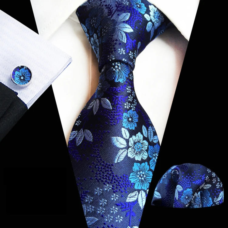 Wholesale Floral Men Ties and Hanky Cufflinks Set Casual Ties for Men Italian Luxury Neckties With Pocket Squares