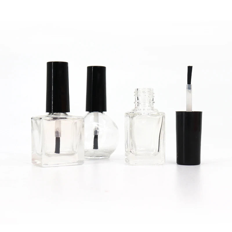 Wholesale Luxury 10ml Empty Nail Bottles Clear Amber Nails Polish Glass Bottle Packaging With White Pink Black Caps and Brush