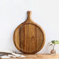 Old Carpenter Acacia Round Wooden Pizza Peel Cutting Board Cheese Paddle Serving Board With Handle