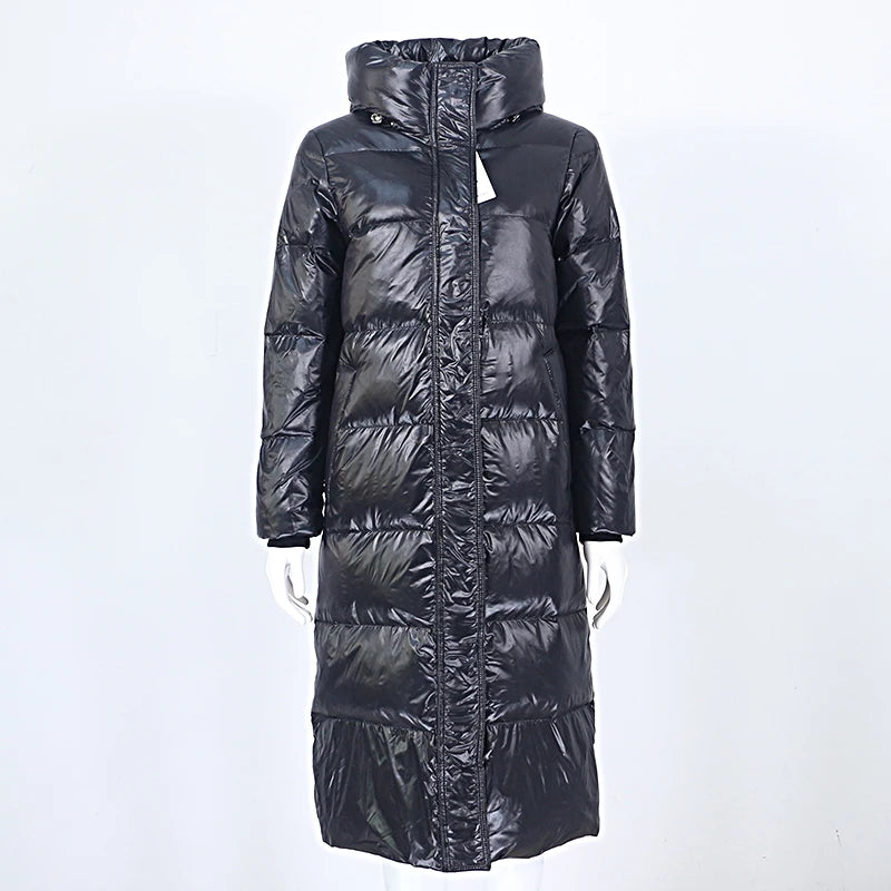 OFTBUY 2023 Women's X-Long Thick Duck Down Winter Jacket Hooded Outerwear Streetwear Casual Style New Fashion Warm Classic Coat