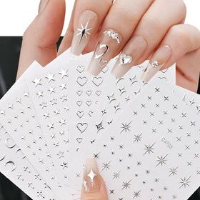 3D 8*10cm Moon Star Nail Art Stickers Metal Liquid Silver Cross Sliders Self-adhesive Starlight Nail Decals Manicure